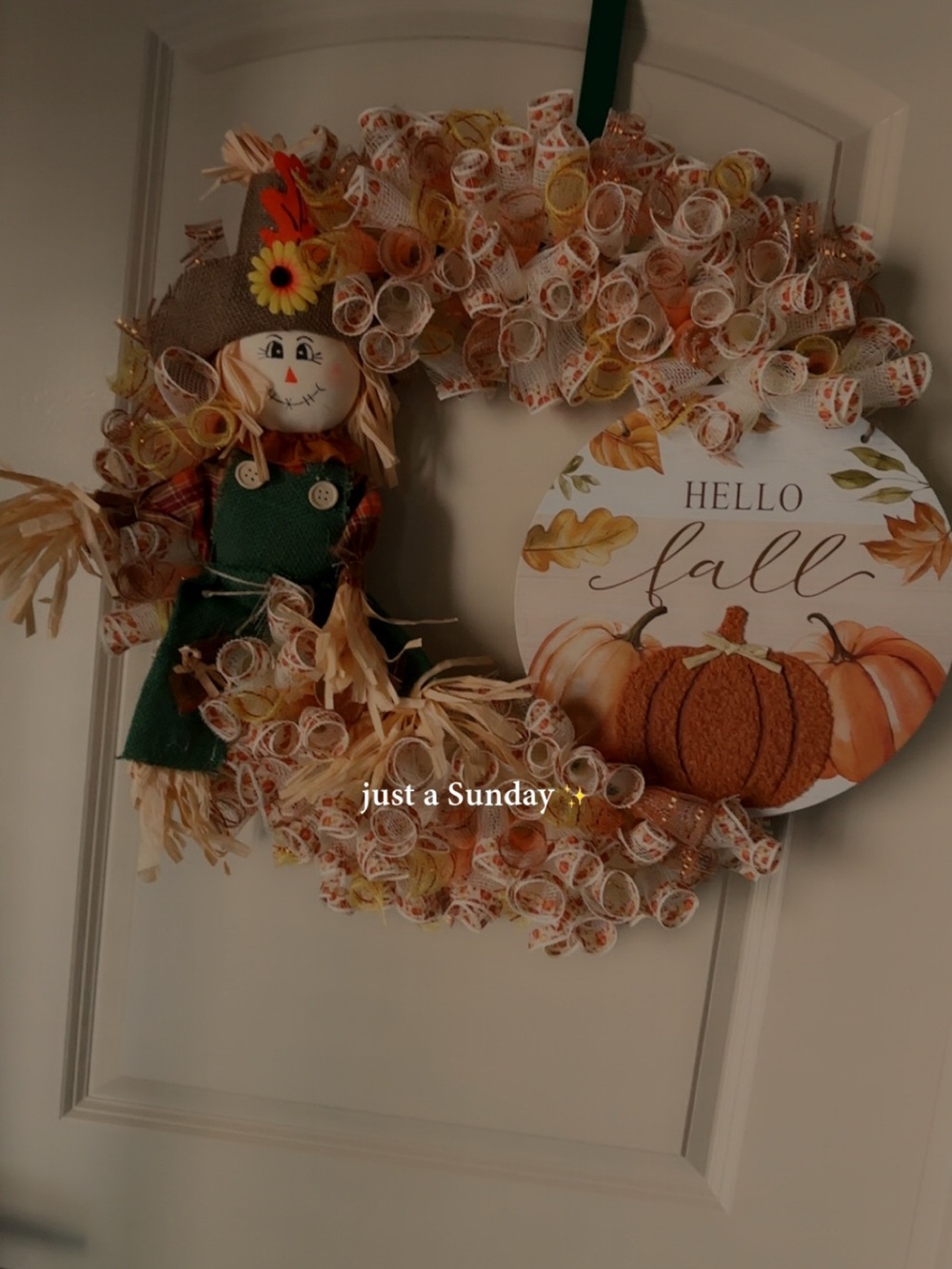 Hello Fall Harvest Scarecrow Wreath - Orange and Cream